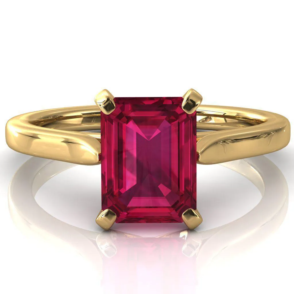 Darci Emerald Ruby 4 Prong Cathedral Solitaire Engagement Ring