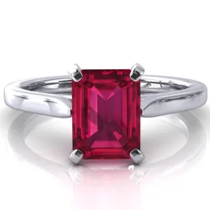 Darci Emerald Ruby 4 Prong Cathedral Solitaire Engagement Ring