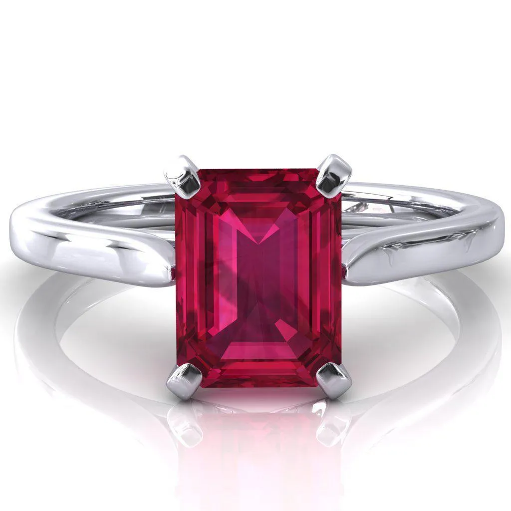 Darci Emerald Ruby 4 Prong Cathedral Solitaire Engagement Ring