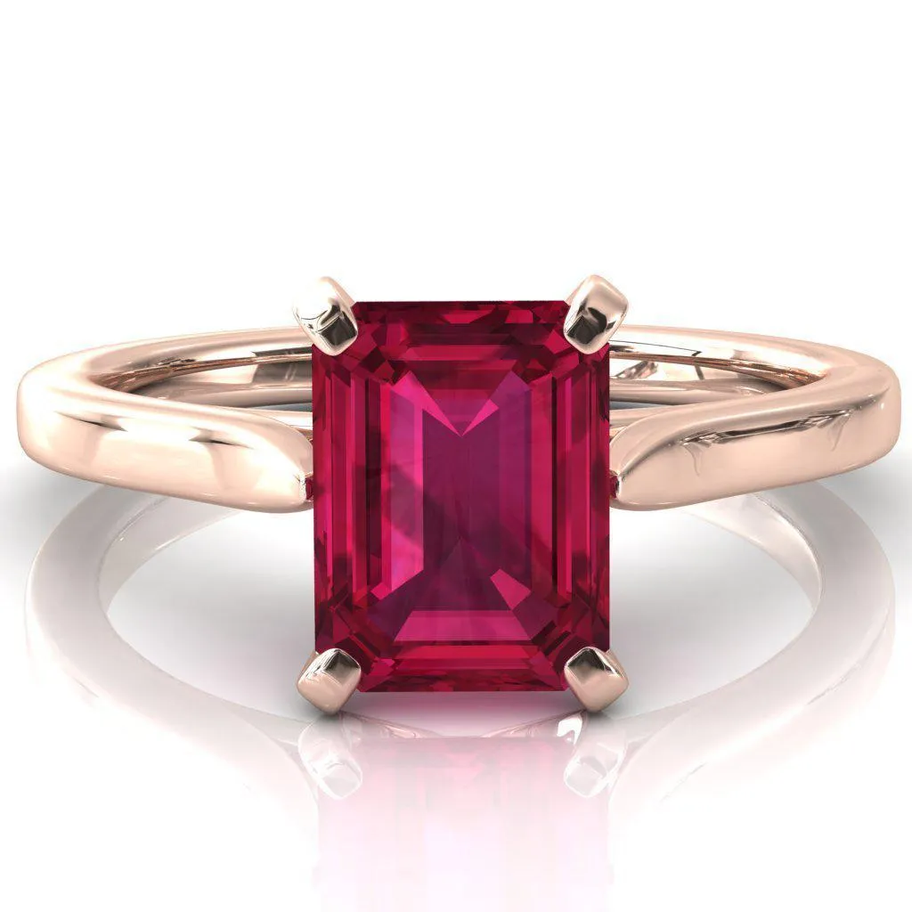 Darci Emerald Ruby 4 Prong Cathedral Solitaire Engagement Ring