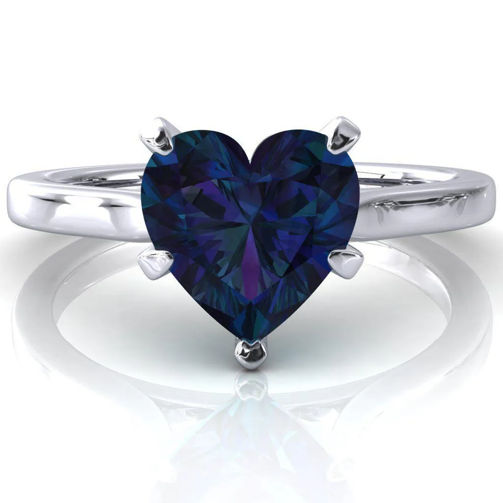 Darci Heart Alexandrite 5 Prong Cathedral Solitaire Engagement Ring