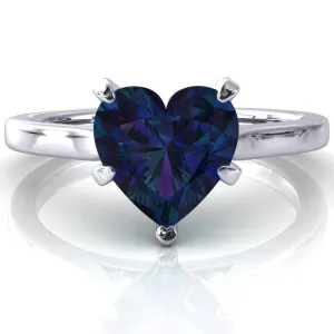Darci Heart Alexandrite 5 Prong Cathedral Solitaire Engagement Ring
