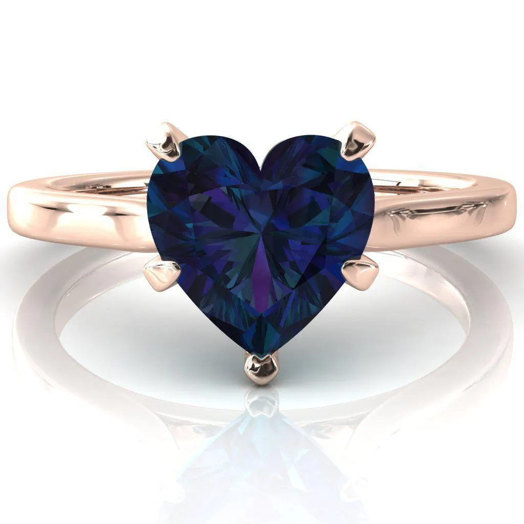Darci Heart Alexandrite 5 Prong Cathedral Solitaire Engagement Ring