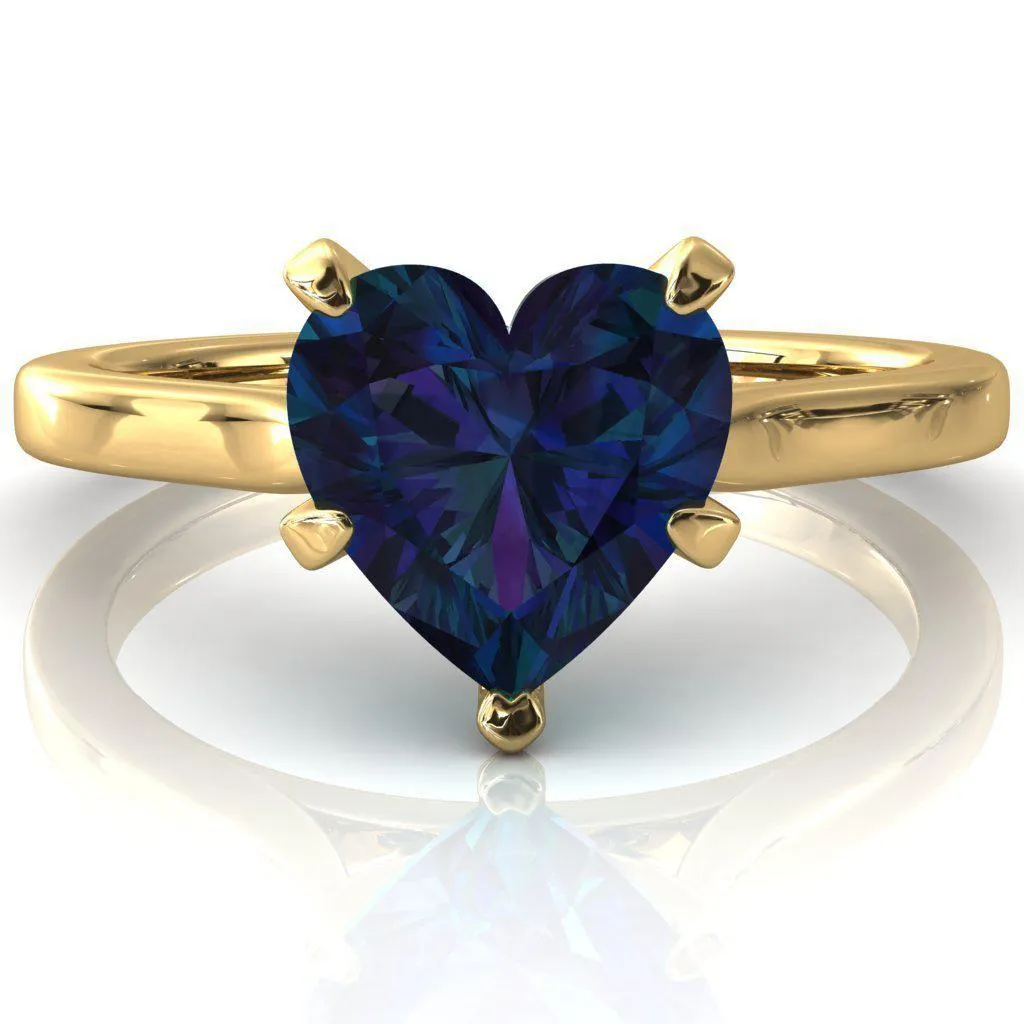 Darci Heart Alexandrite 5 Prong Cathedral Solitaire Engagement Ring
