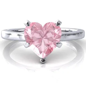 Darci Heart Pink Sapphire 5 Prong Cathedral Solitaire Engagement Ring