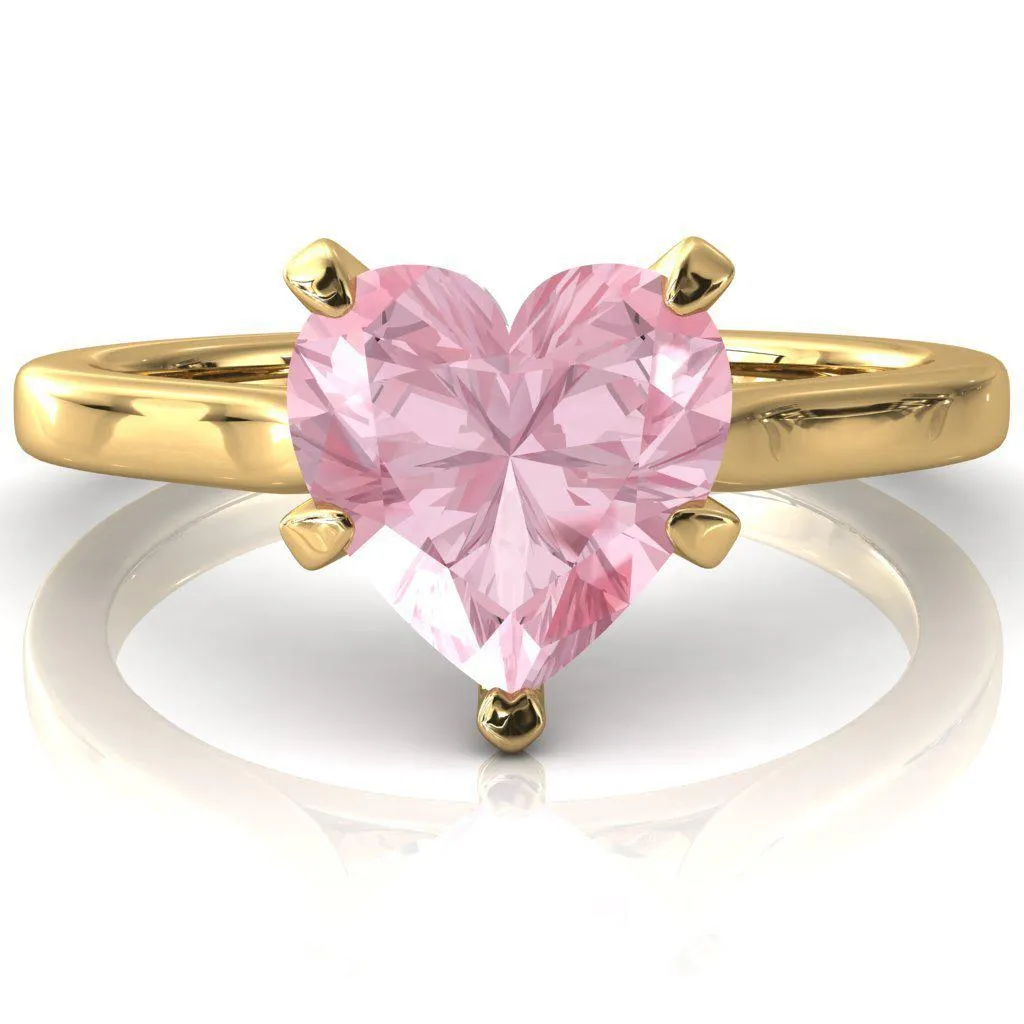 Darci Heart Pink Sapphire 5 Prong Cathedral Solitaire Engagement Ring
