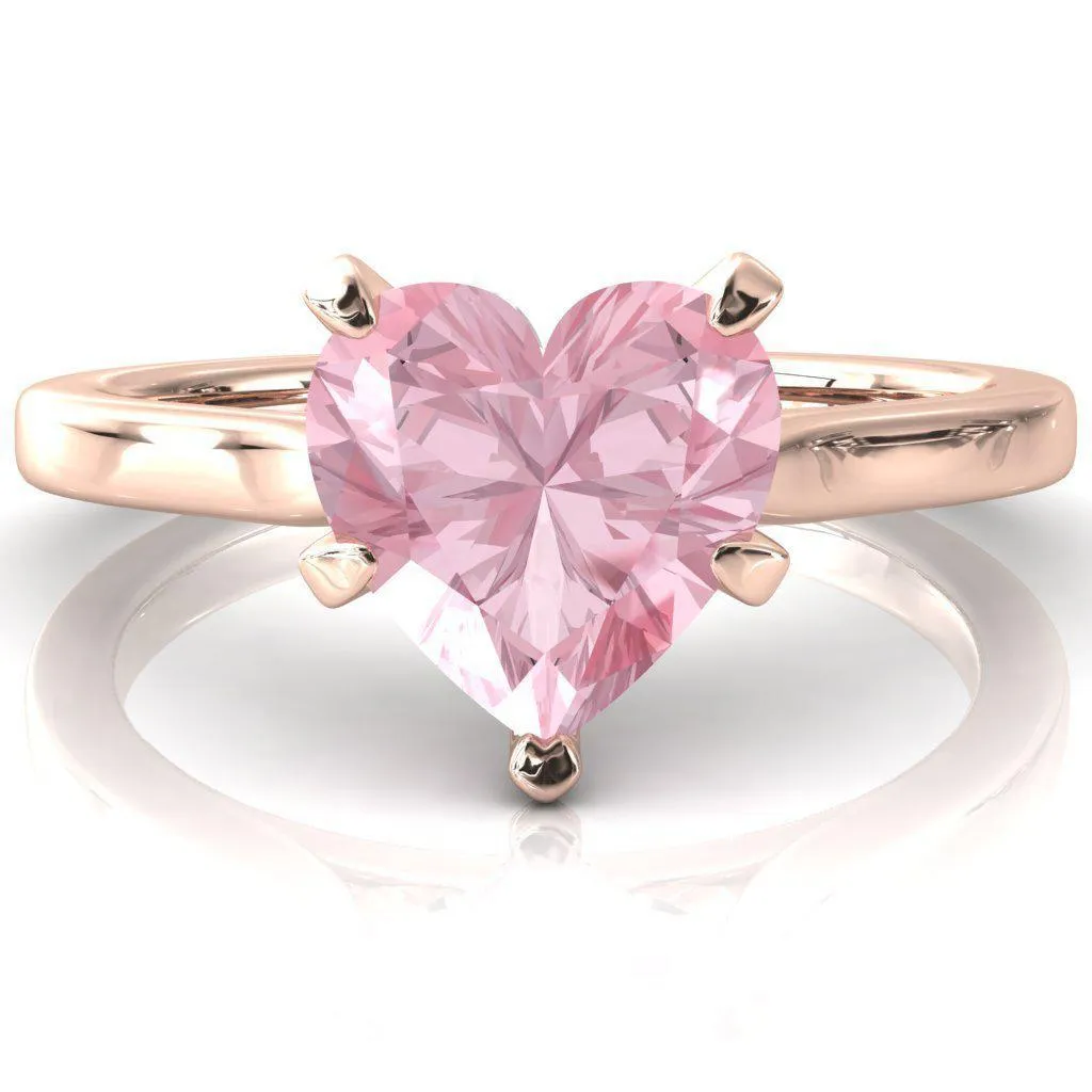 Darci Heart Pink Sapphire 5 Prong Cathedral Solitaire Engagement Ring