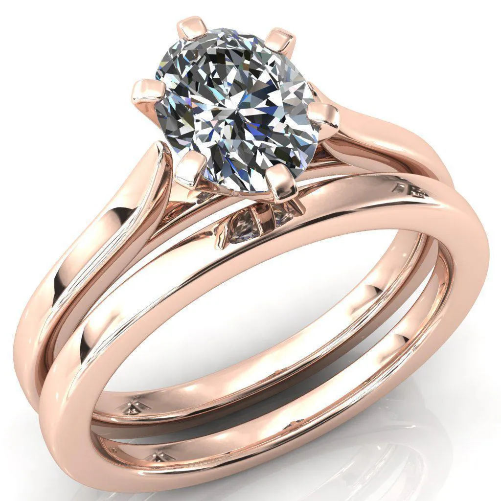 Darci Oval Center Stone 6 Prong Cathedral Solitaire Engagement Ring
