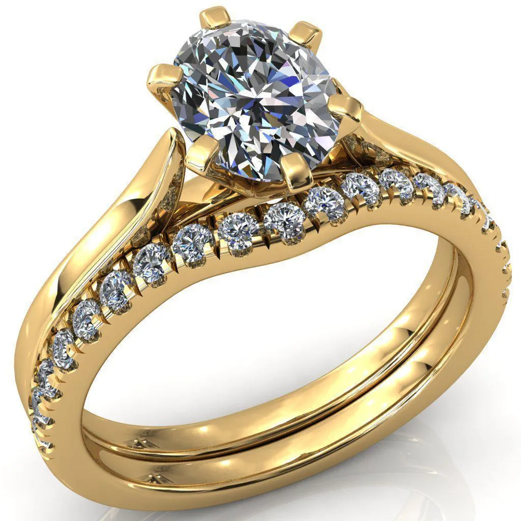 Darci Oval Center Stone 6 Prong Cathedral Solitaire Engagement Ring