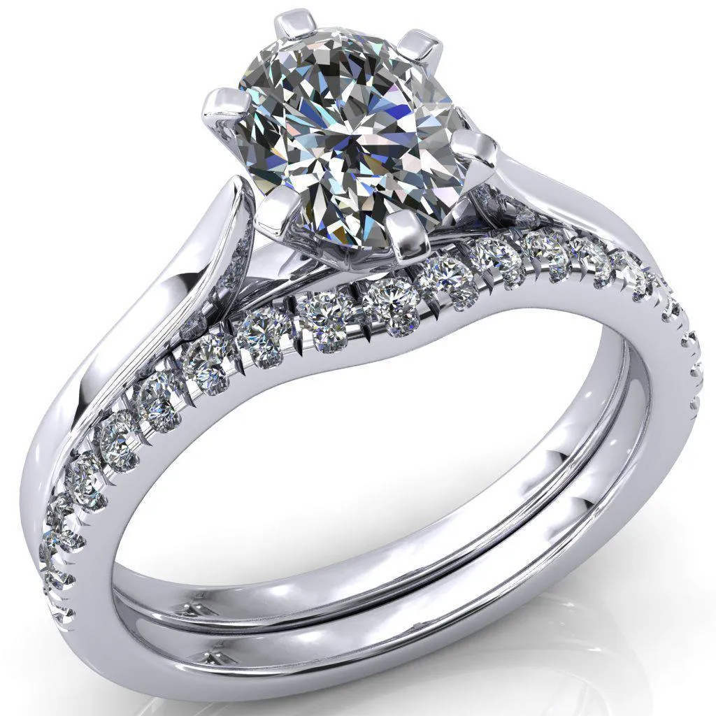 Darci Oval Center Stone 6 Prong Cathedral Solitaire Engagement Ring