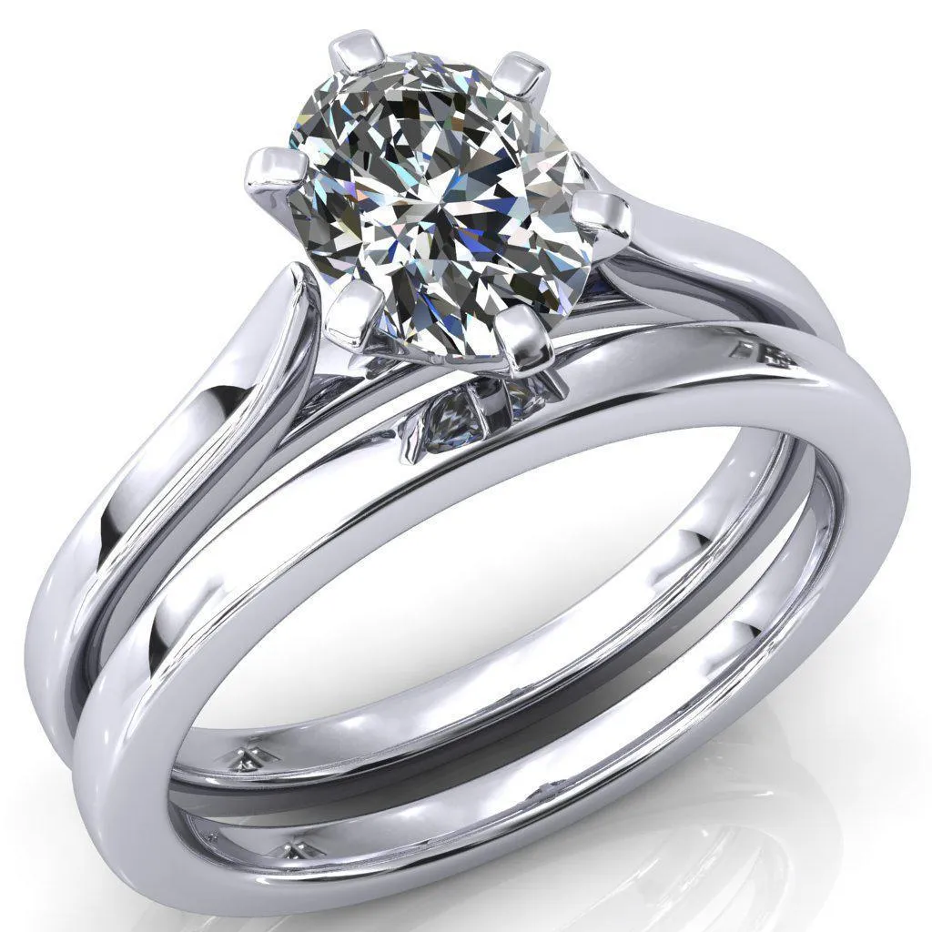 Darci Oval Center Stone 6 Prong Cathedral Solitaire Engagement Ring