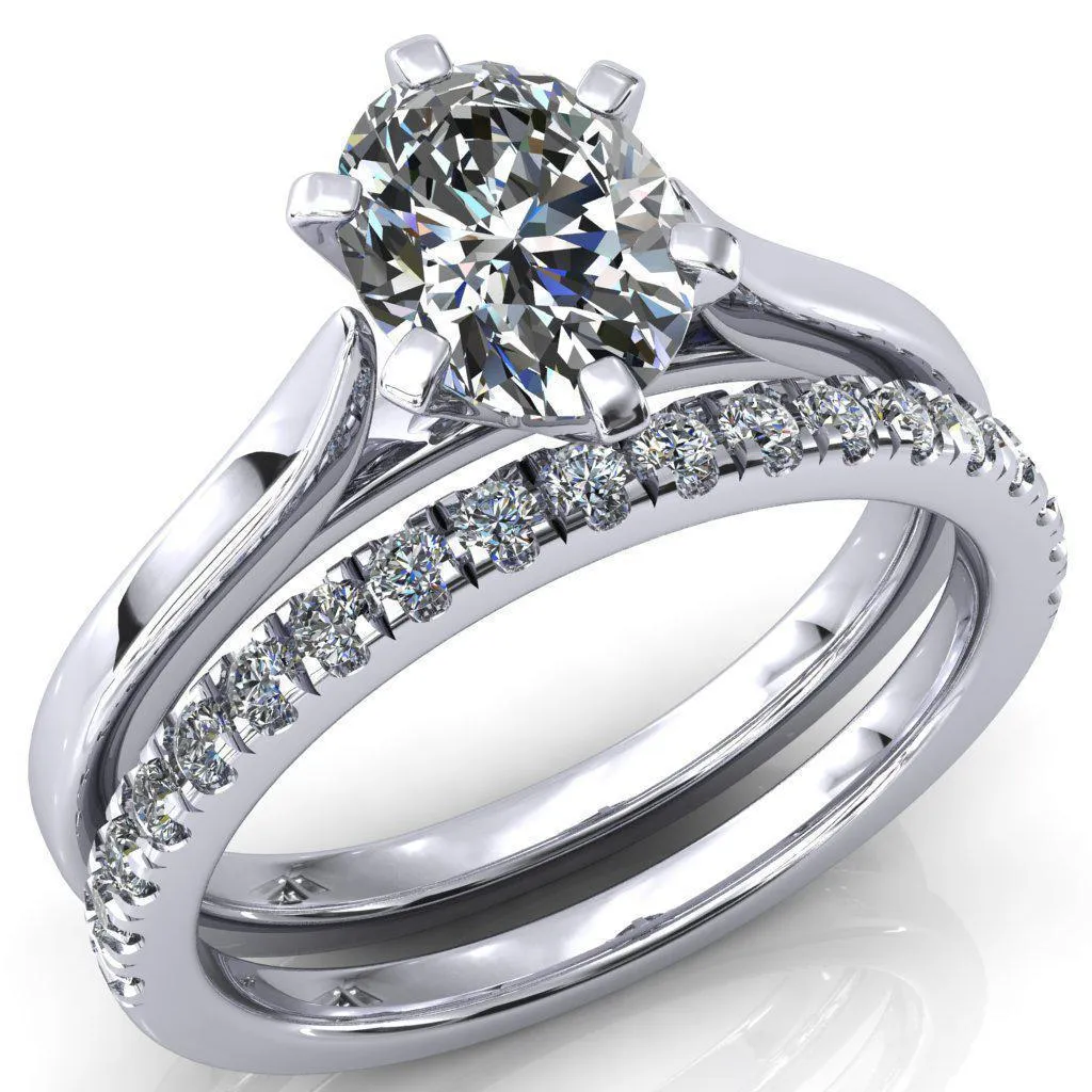 Darci Oval Center Stone 6 Prong Cathedral Solitaire Engagement Ring