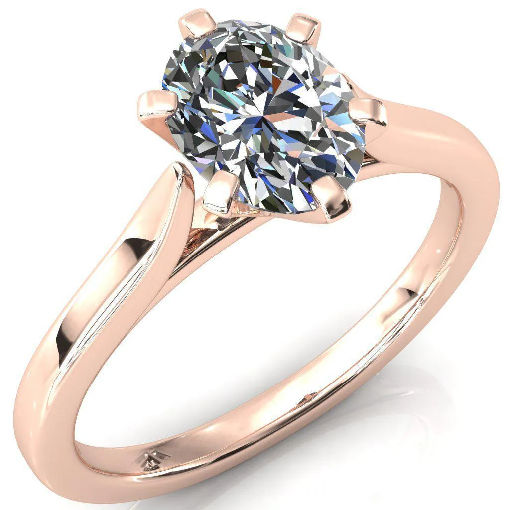 Darci Oval Center Stone 6 Prong Cathedral Solitaire Engagement Ring