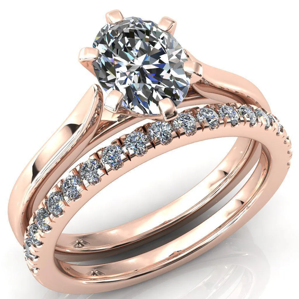 Darci Oval Center Stone 6 Prong Cathedral Solitaire Engagement Ring
