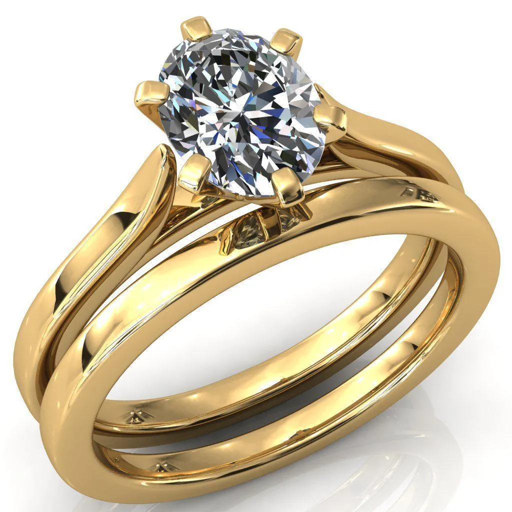 Darci Oval Center Stone 6 Prong Cathedral Solitaire Engagement Ring