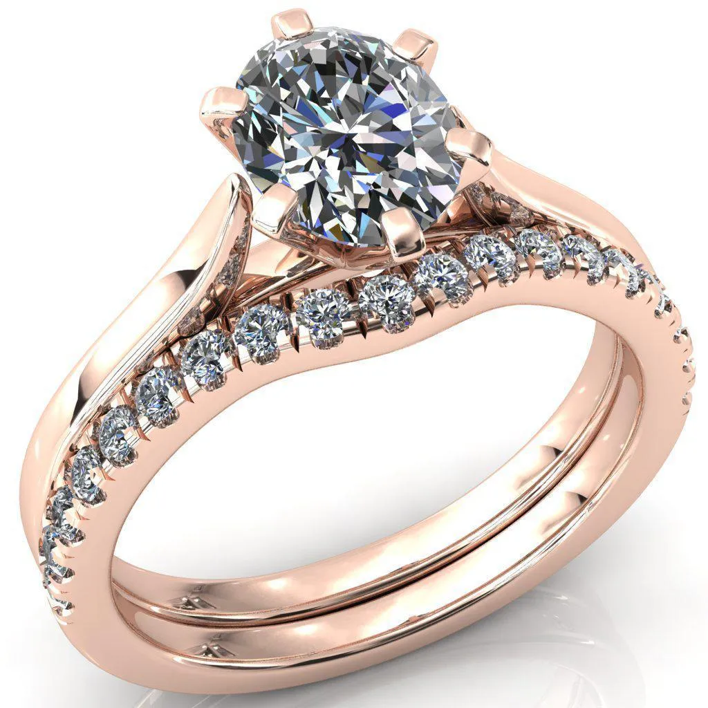 Darci Oval Center Stone 6 Prong Cathedral Solitaire Engagement Ring