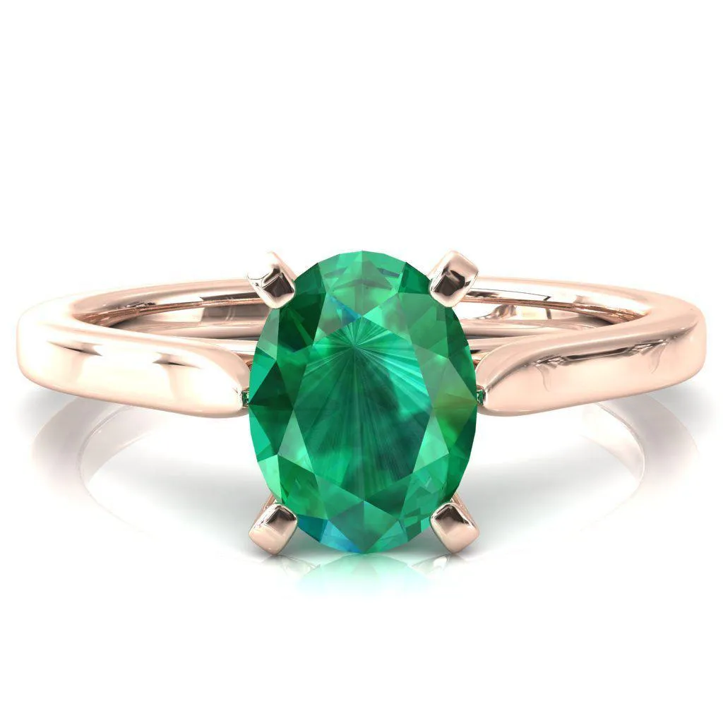Darci Oval Emerald 4 Prong Cathedral Solitaire Engagement Ring