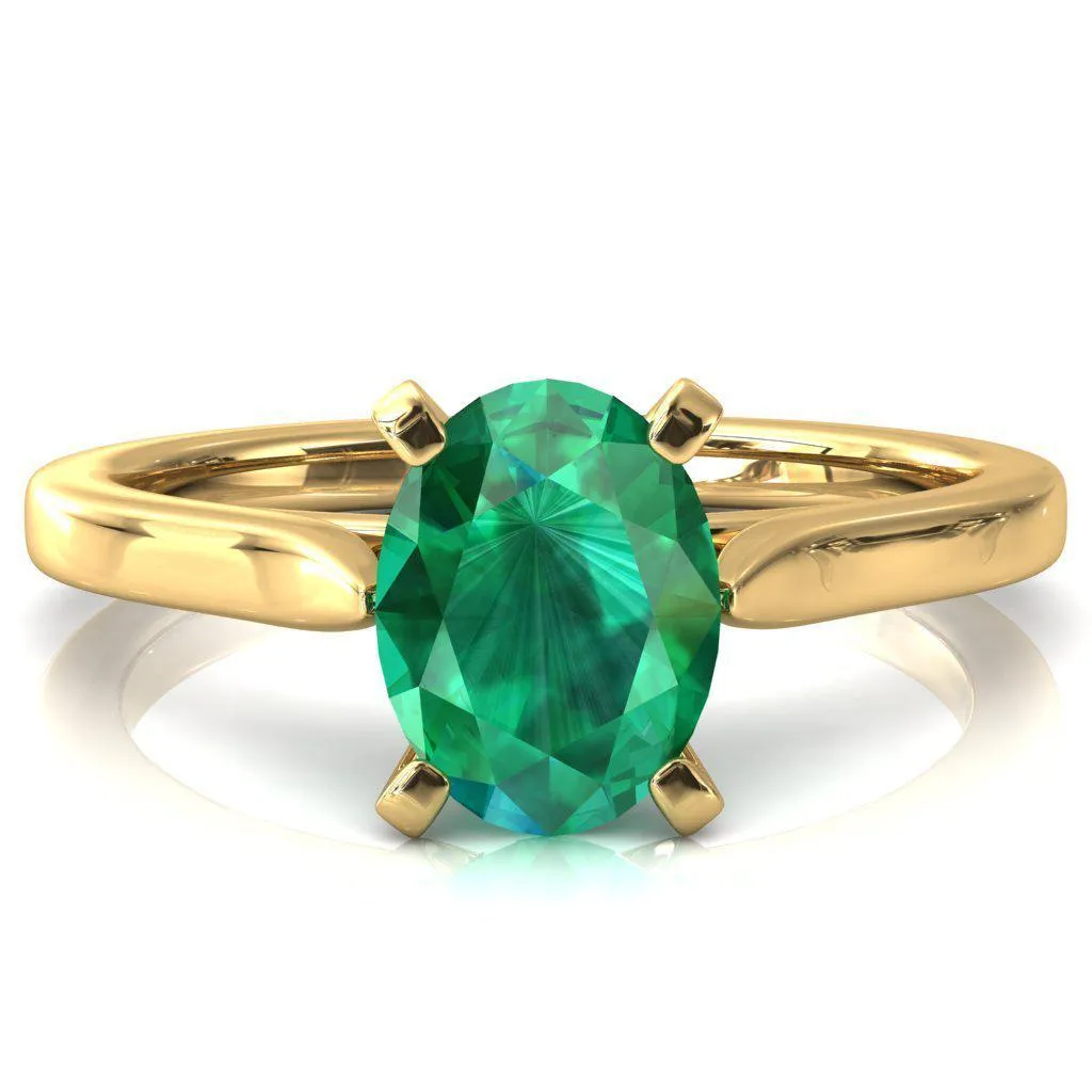Darci Oval Emerald 4 Prong Cathedral Solitaire Engagement Ring