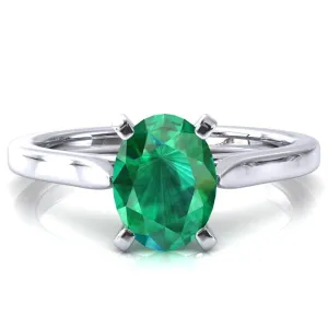 Darci Oval Emerald 4 Prong Cathedral Solitaire Engagement Ring