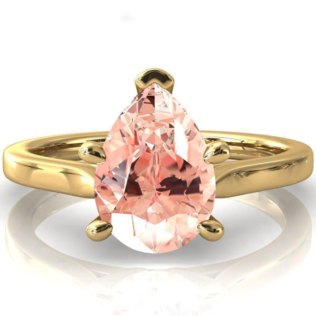 Darci Pear Champagne Sapphire 5 Prong Cathedral Solitaire Engagement Ring