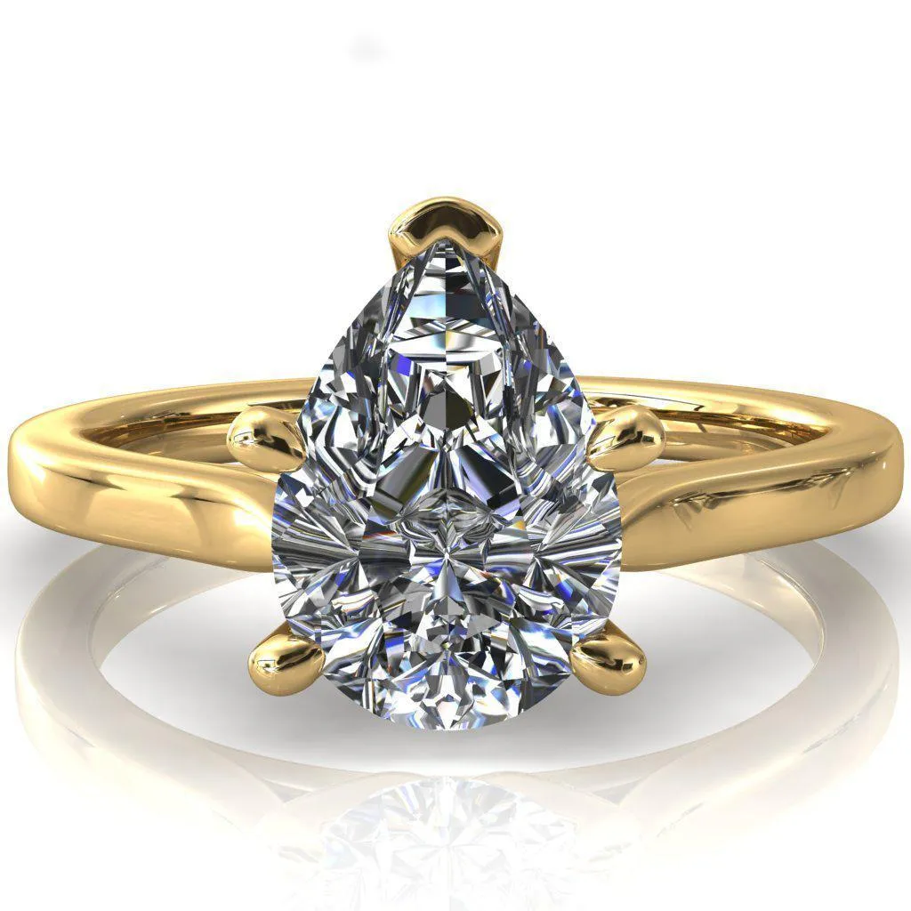 Darci Pear Moissanite 5 Prong Cathedral Solitaire Engagement Ring