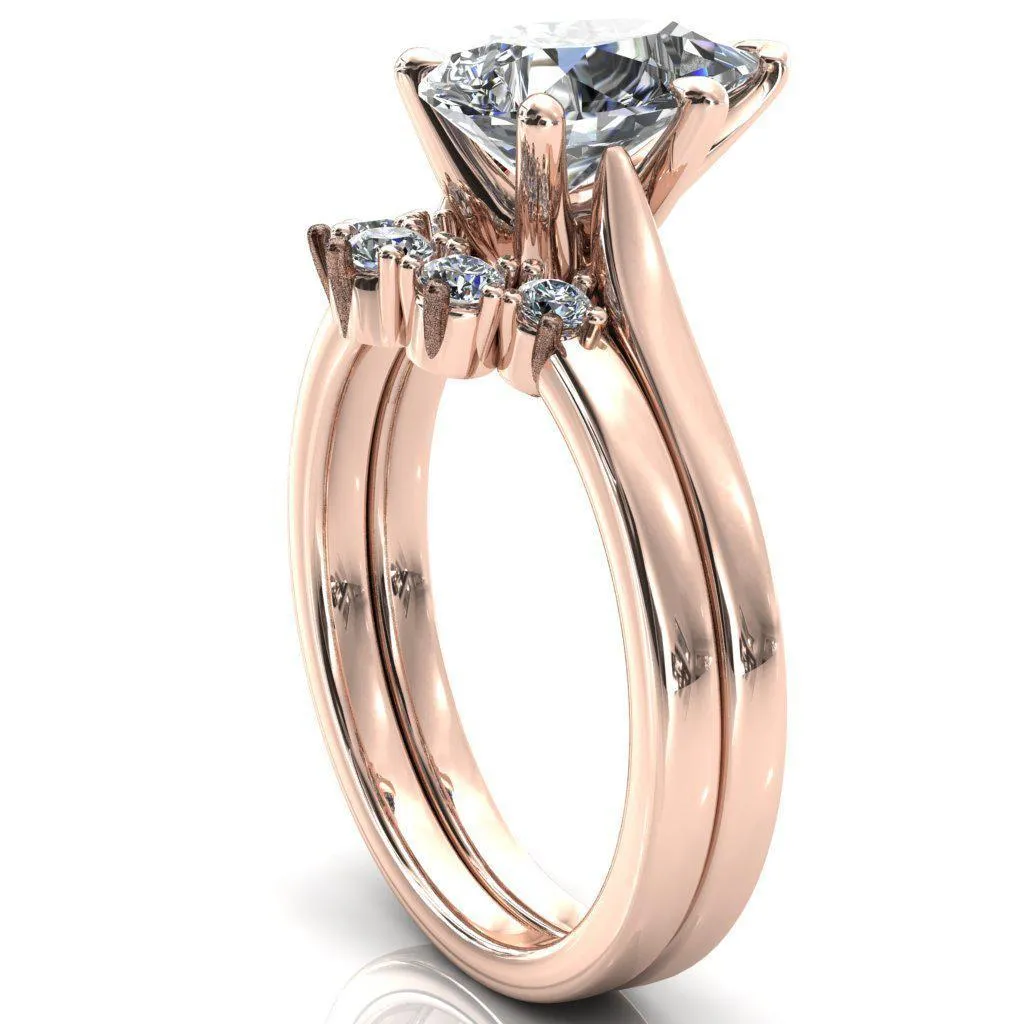 Darci Pear Moissanite 5 Prong Cathedral Solitaire Engagement Ring