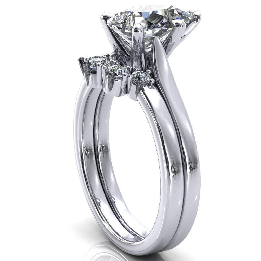 Darci Pear Moissanite 5 Prong Cathedral Solitaire Engagement Ring