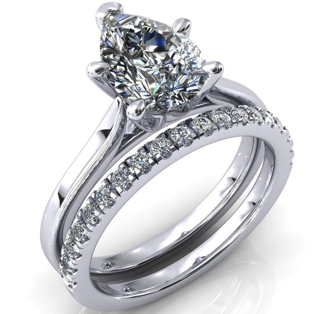Darci Pear Moissanite 5 Prong Cathedral Solitaire Engagement Ring