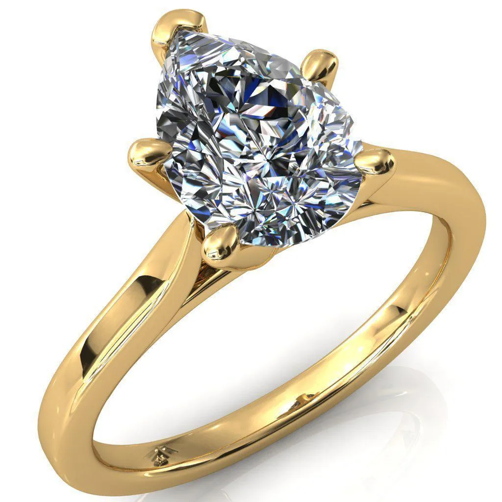 Darci Pear Moissanite 5 Prong Cathedral Solitaire Engagement Ring