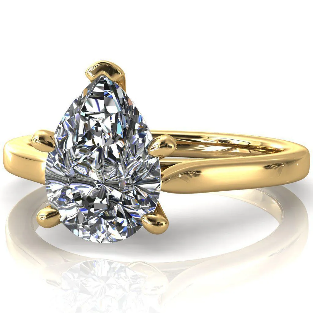 Darci Pear Moissanite 5 Prong Cathedral Solitaire Engagement Ring