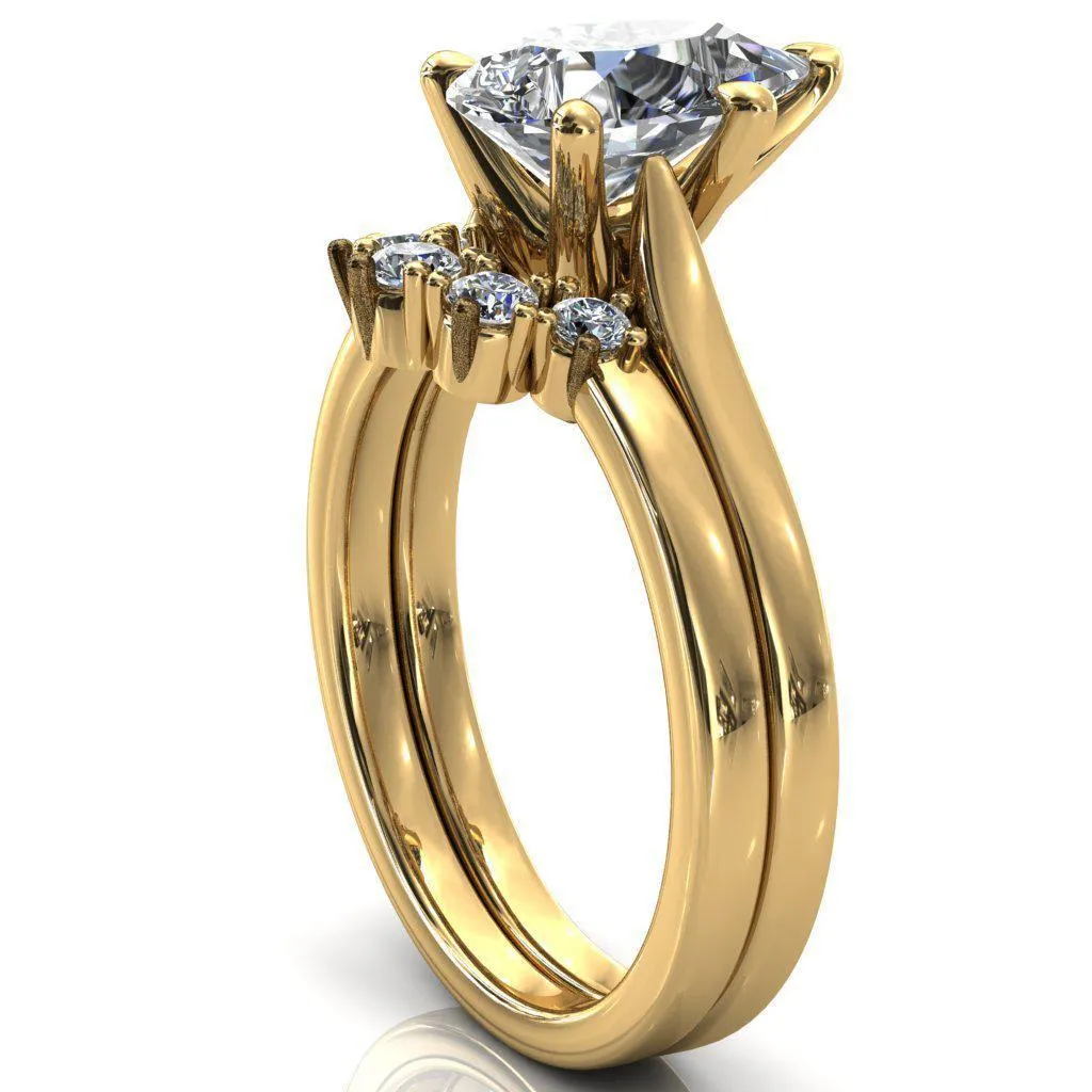Darci Pear Moissanite 5 Prong Cathedral Solitaire Engagement Ring