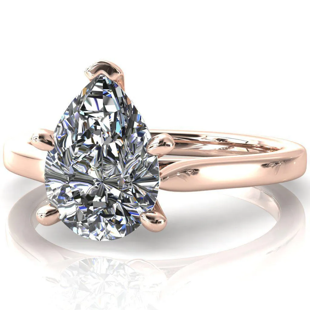 Darci Pear Moissanite 5 Prong Cathedral Solitaire Engagement Ring