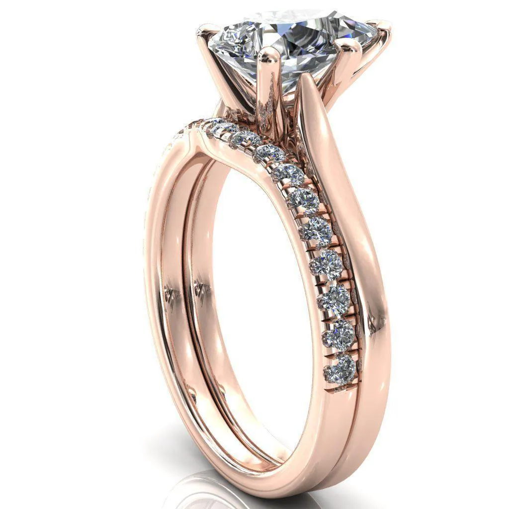 Darci Pear Moissanite 5 Prong Cathedral Solitaire Engagement Ring