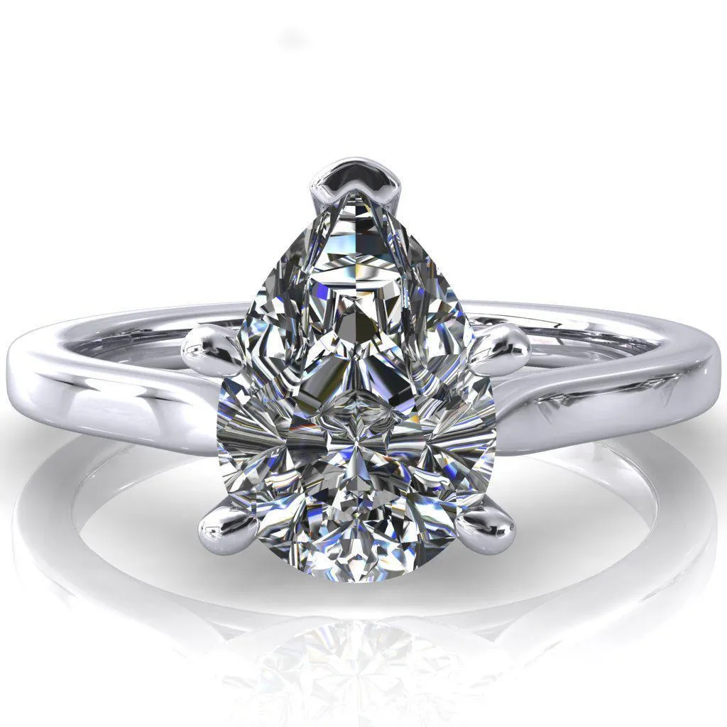 Darci Pear Moissanite 5 Prong Cathedral Solitaire Engagement Ring