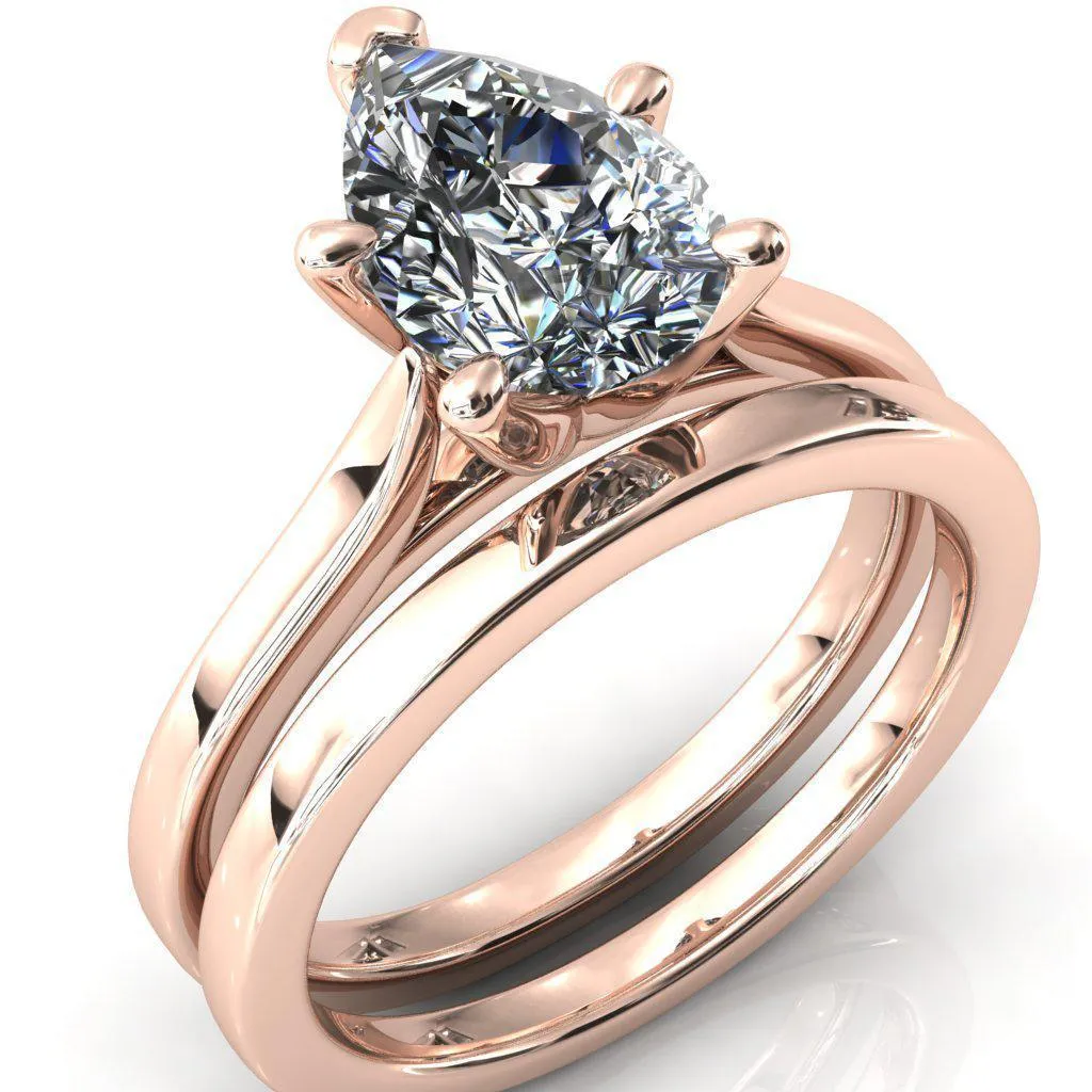 Darci Pear Moissanite 5 Prong Cathedral Solitaire Engagement Ring