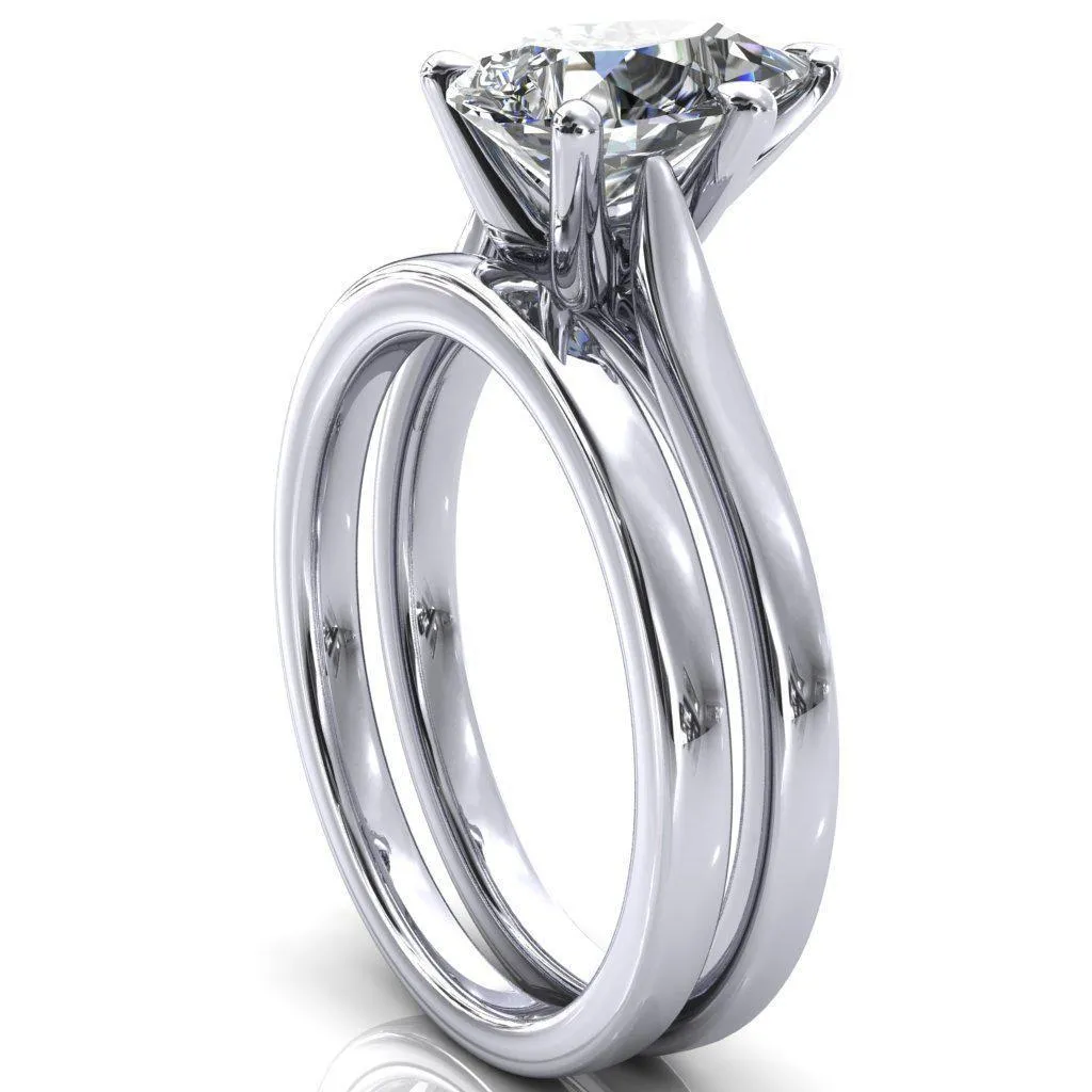 Darci Pear Moissanite 5 Prong Cathedral Solitaire Engagement Ring