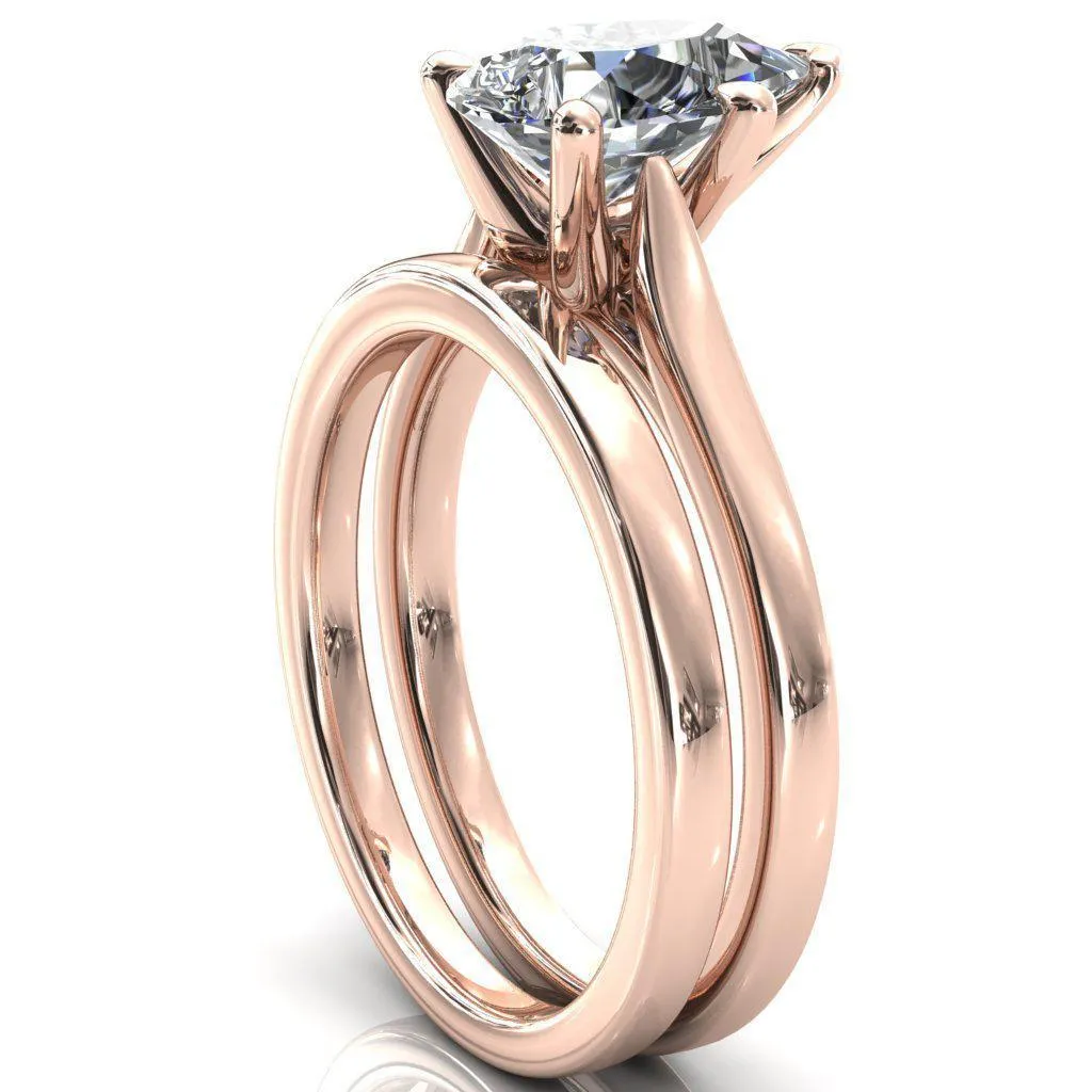 Darci Pear Moissanite 5 Prong Cathedral Solitaire Engagement Ring