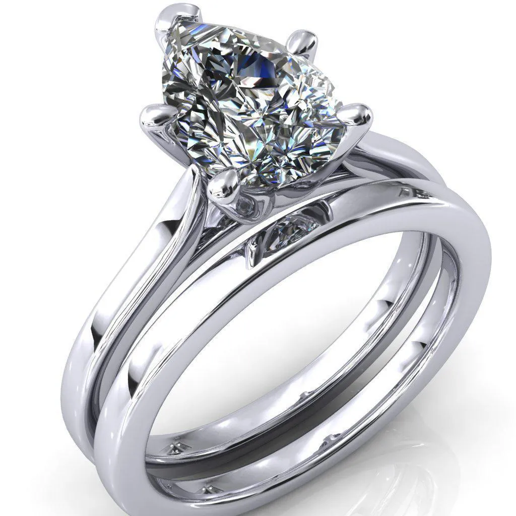 Darci Pear Moissanite 5 Prong Cathedral Solitaire Engagement Ring