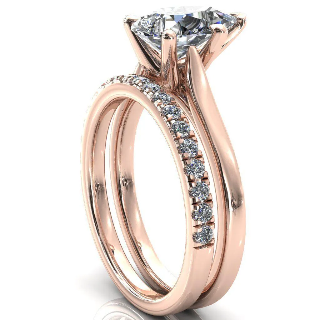 Darci Pear Moissanite 5 Prong Cathedral Solitaire Engagement Ring