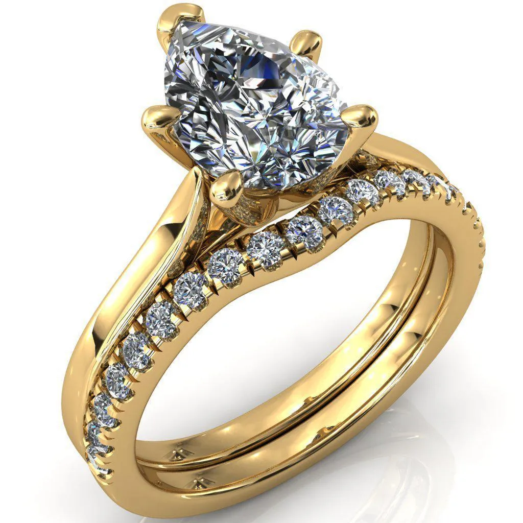Darci Pear Moissanite 5 Prong Cathedral Solitaire Engagement Ring