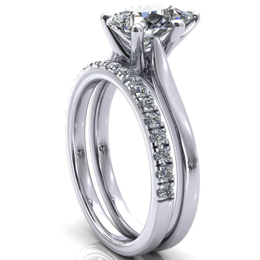 Darci Pear Moissanite 5 Prong Cathedral Solitaire Engagement Ring