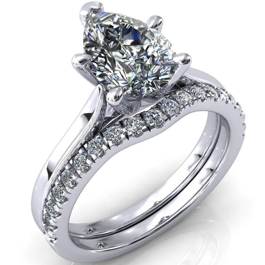 Darci Pear Moissanite 5 Prong Cathedral Solitaire Engagement Ring