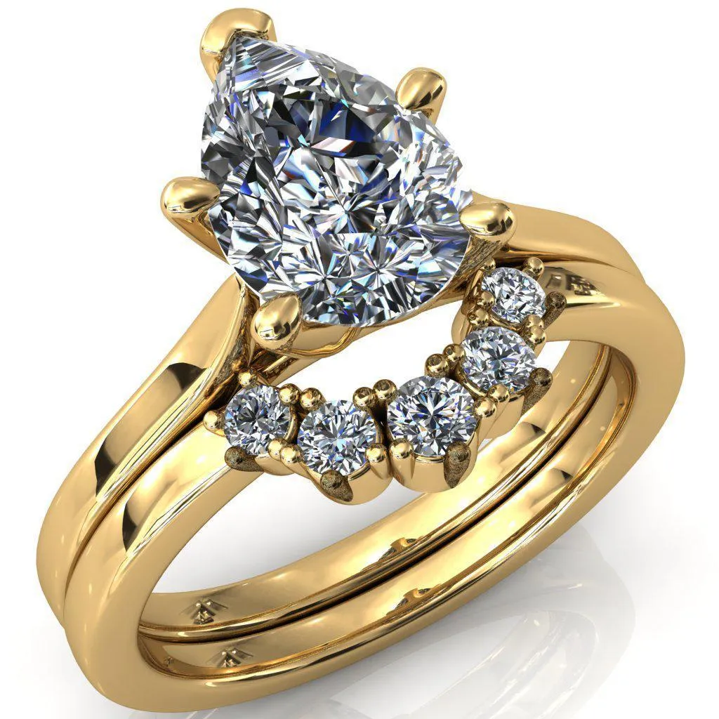 Darci Pear Moissanite 5 Prong Cathedral Solitaire Engagement Ring