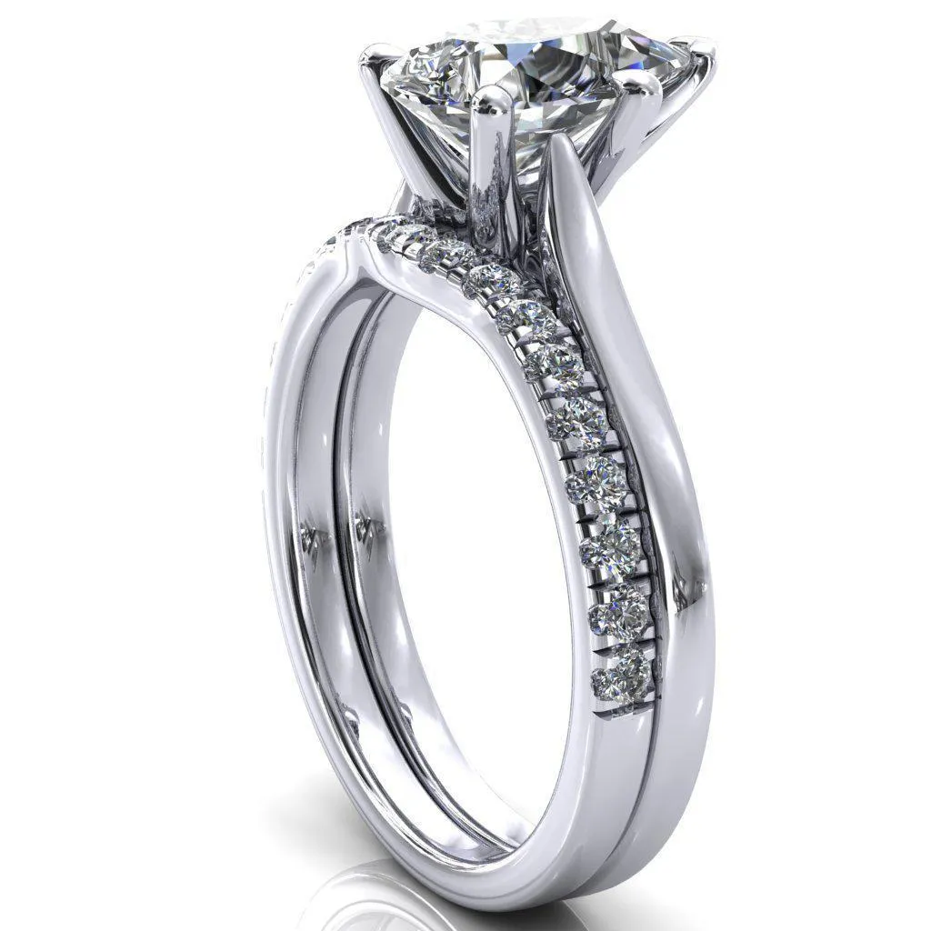 Darci Pear Moissanite 5 Prong Cathedral Solitaire Engagement Ring