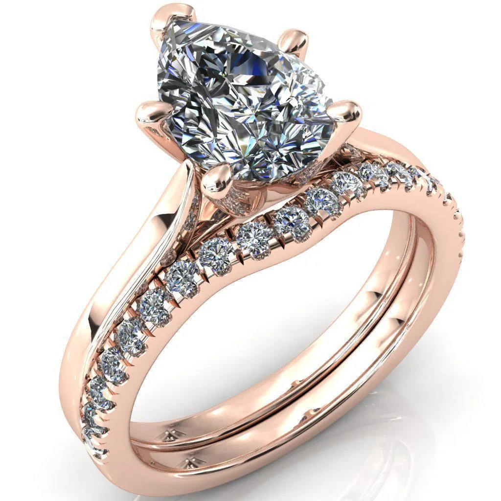 Darci Pear Moissanite 5 Prong Cathedral Solitaire Engagement Ring