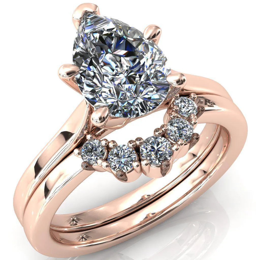 Darci Pear Moissanite 5 Prong Cathedral Solitaire Engagement Ring