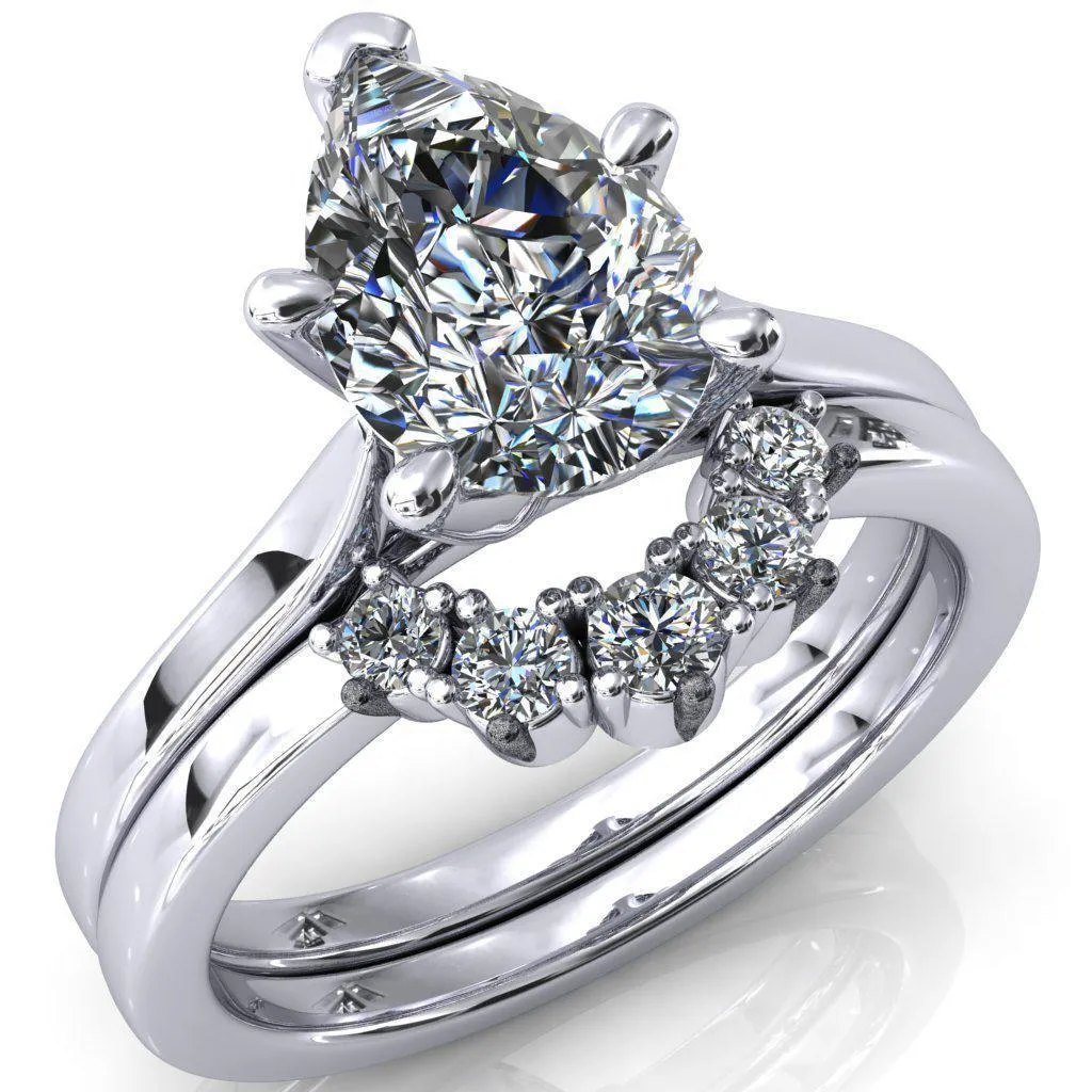 Darci Pear Moissanite 5 Prong Cathedral Solitaire Engagement Ring