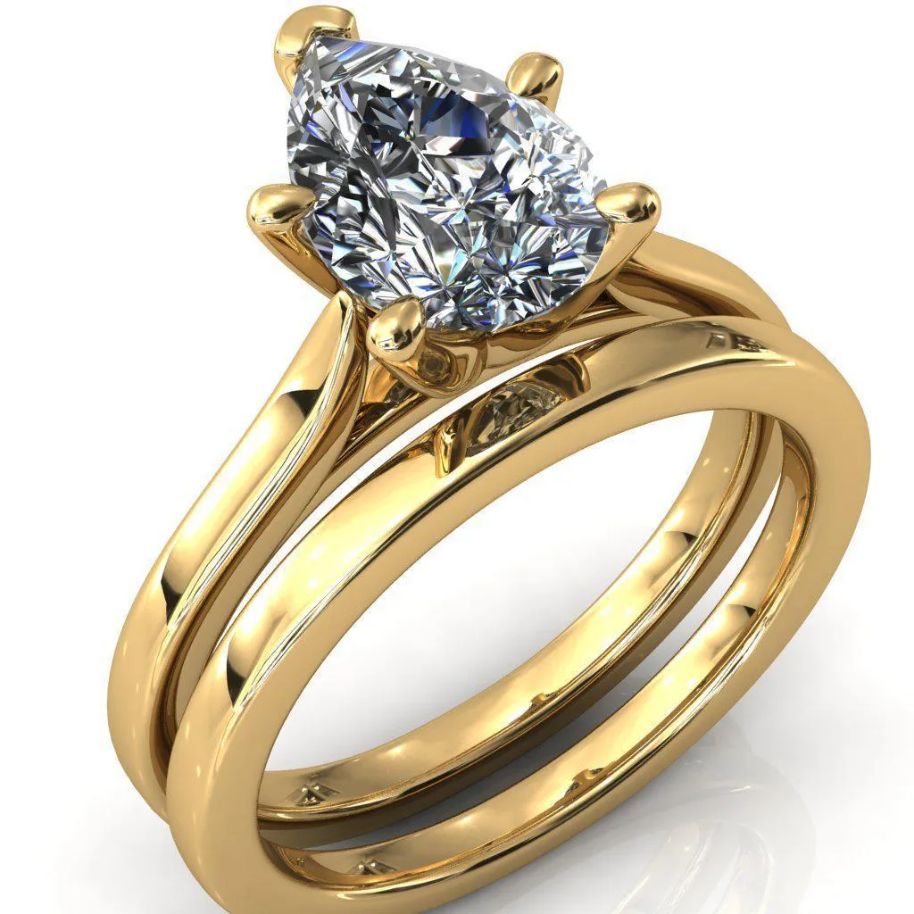 Darci Pear Moissanite 5 Prong Cathedral Solitaire Engagement Ring