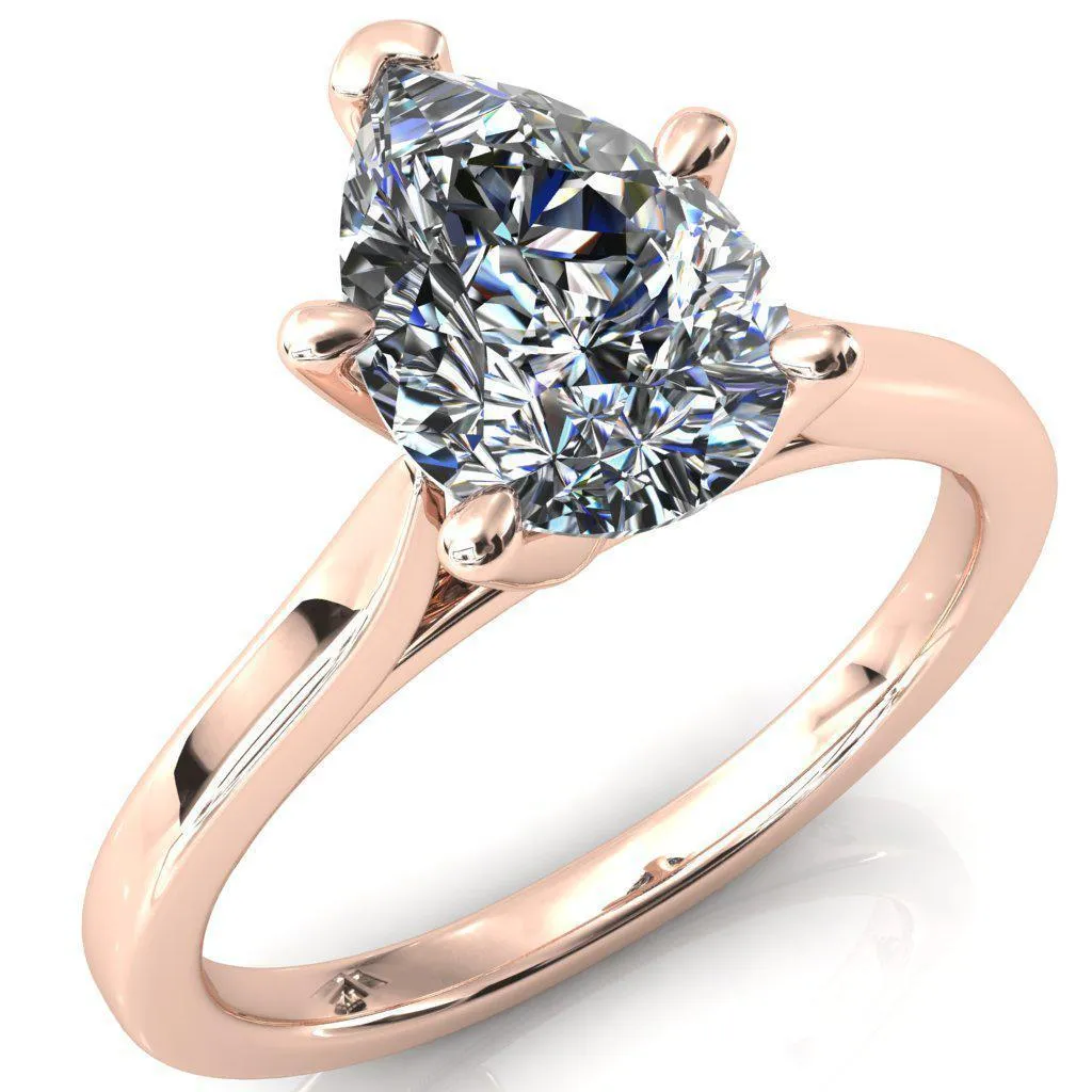Darci Pear Moissanite 5 Prong Cathedral Solitaire Engagement Ring