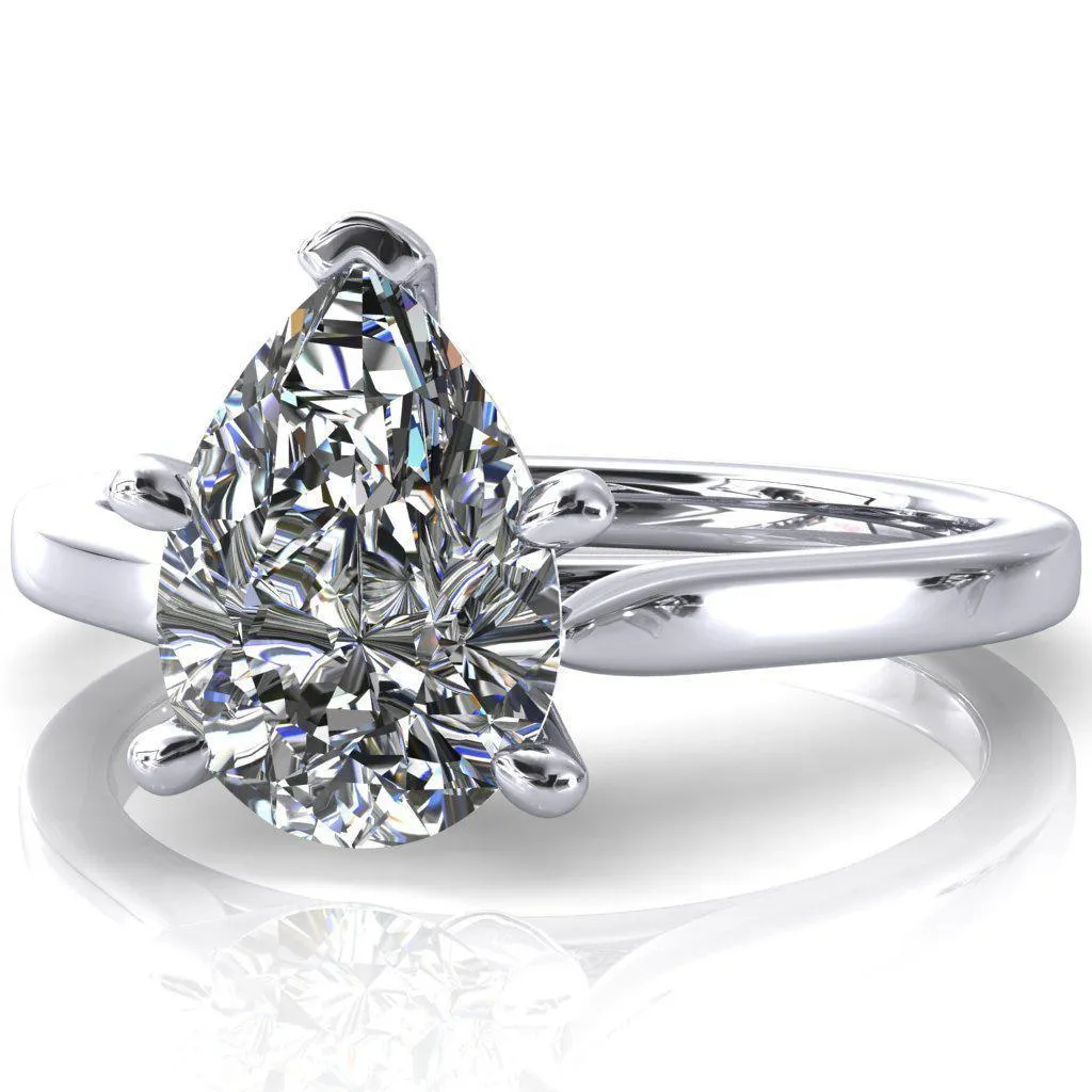 Darci Pear Moissanite 5 Prong Cathedral Solitaire Engagement Ring